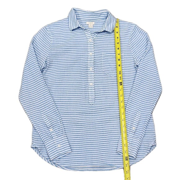 J. CREW RUMPLED STRIPE POPOVER COTTON BUTTON DOWN PULLOVER/TUNIC TOP XSMALL - Picture 5 of 8